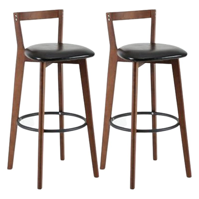 Contemporary Brown Wood Stool Faux Leather Furniture Low Back with 4 Legs