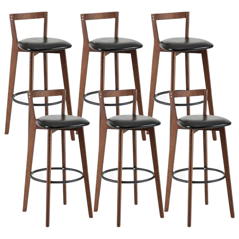 Contemporary Brown Wood Stool Faux Leather Furniture Low Back with 4 Legs