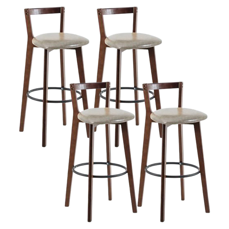 Contemporary Brown Wood Stool Faux Leather Furniture Low Back with 4 Legs