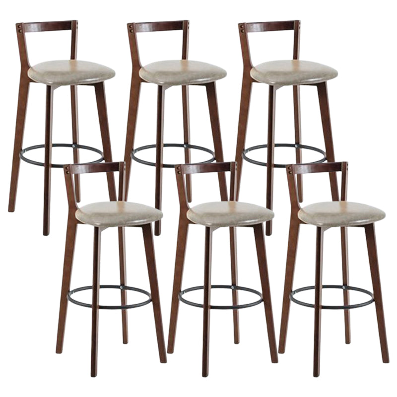 Contemporary Brown Wood Stool Faux Leather Furniture Low Back with 4 Legs
