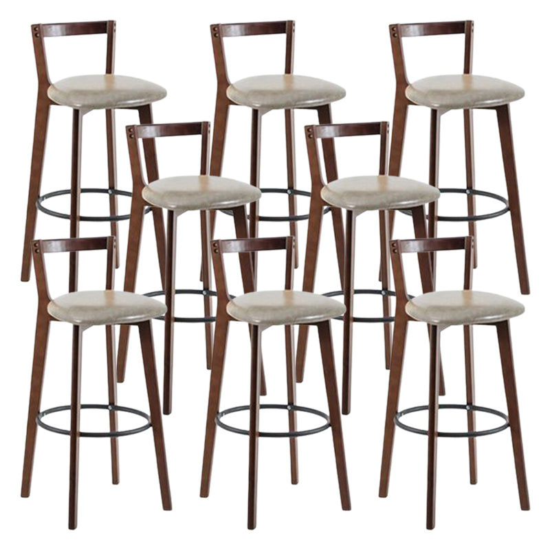 Contemporary Brown Wood Stool Faux Leather Furniture Low Back with 4 Legs