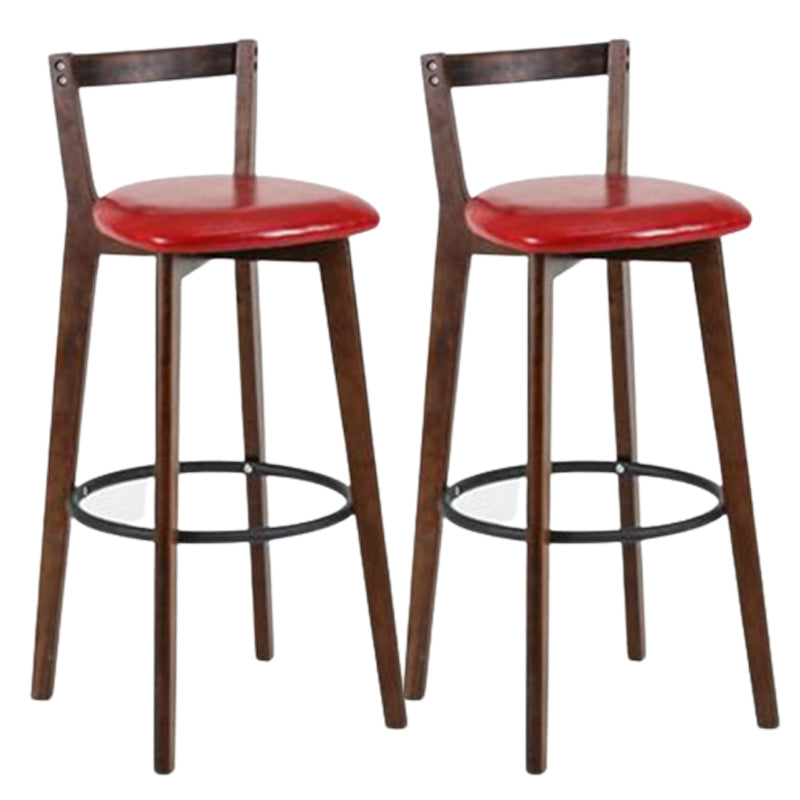 Contemporary Brown Wood Stool Faux Leather Furniture Low Back with 4 Legs