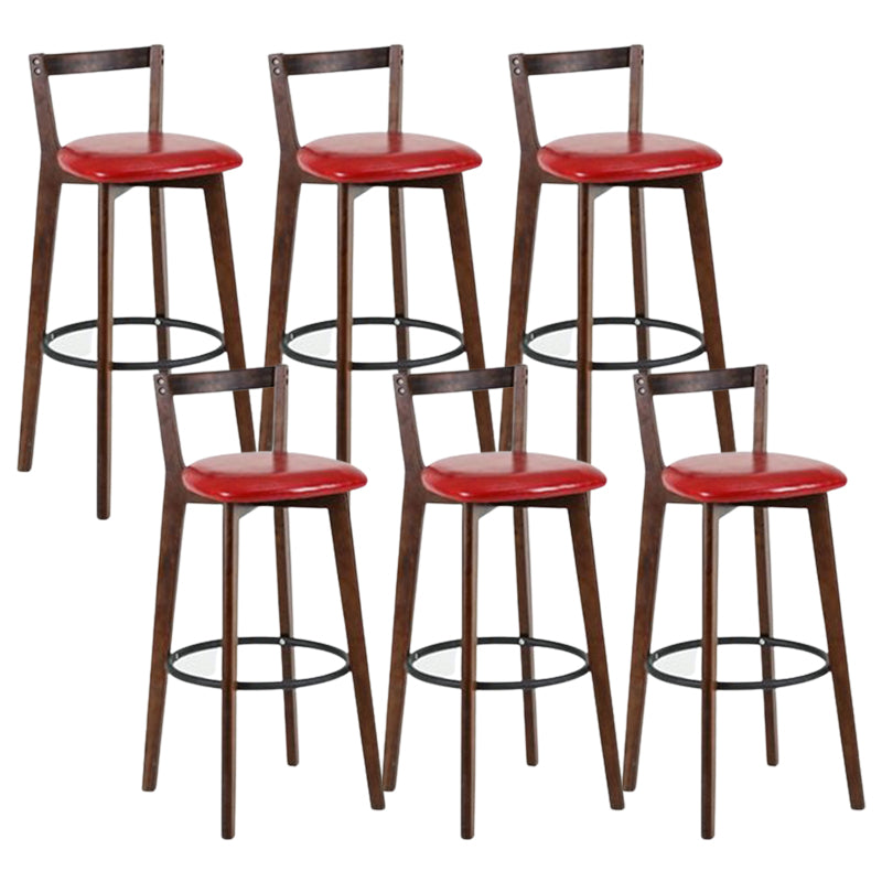 Contemporary Brown Wood Stool Faux Leather Furniture Low Back with 4 Legs