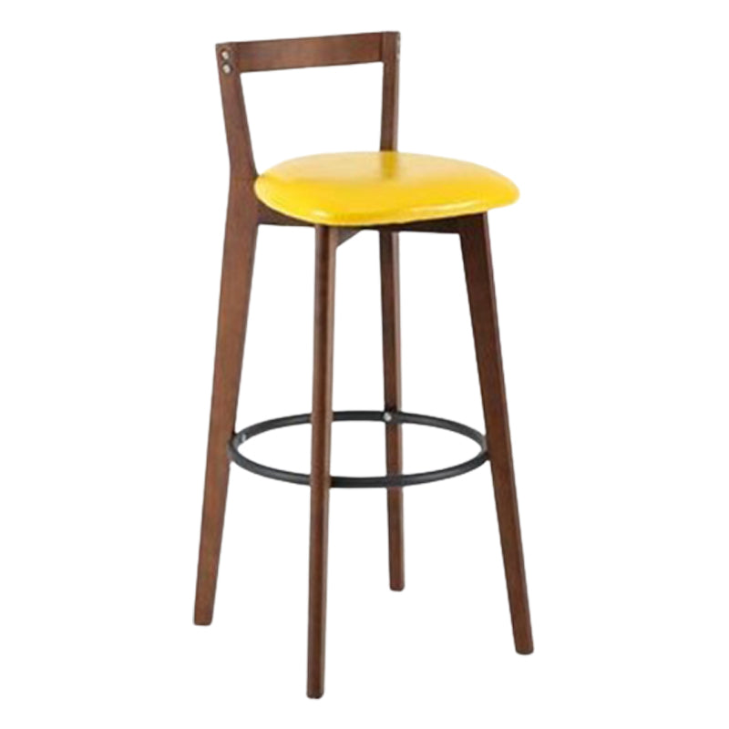 Contemporary Brown Wood Stool Faux Leather Furniture Low Back with 4 Legs