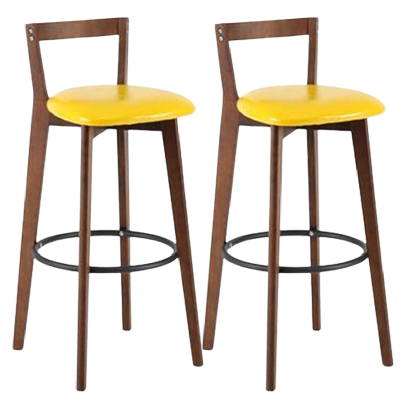 Contemporary Brown Wood Stool Faux Leather Furniture Low Back with 4 Legs