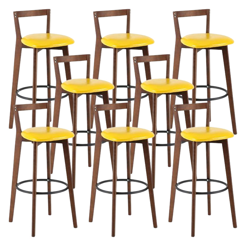 Contemporary Brown Wood Stool Faux Leather Furniture Low Back with 4 Legs