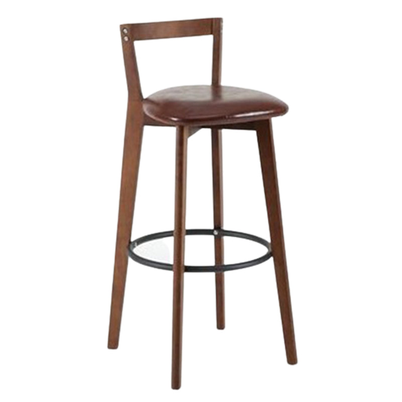 Contemporary Brown Wood Stool Faux Leather Furniture Low Back with 4 Legs