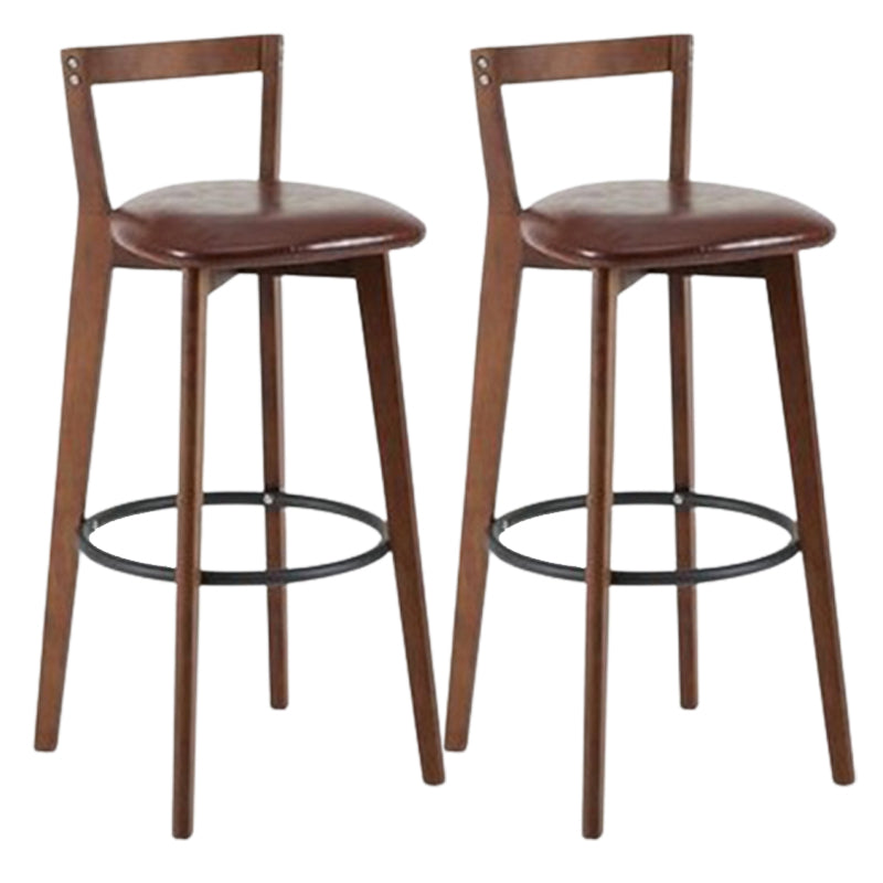Contemporary Brown Wood Stool Faux Leather Furniture Low Back with 4 Legs