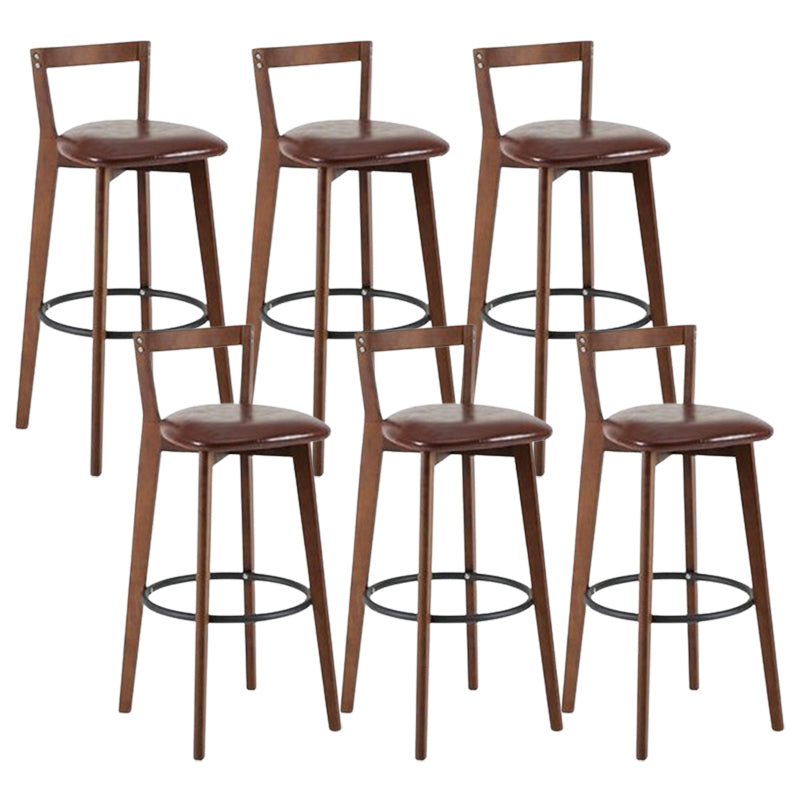 Contemporary Brown Wood Stool Faux Leather Furniture Low Back with 4 Legs