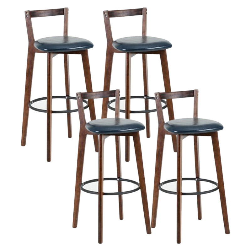 Contemporary Brown Wood Stool Faux Leather Furniture Low Back with 4 Legs
