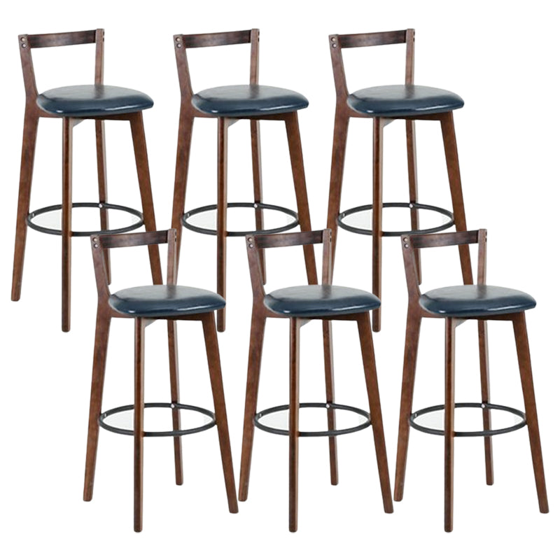 Contemporary Brown Wood Stool Faux Leather Furniture Low Back with 4 Legs