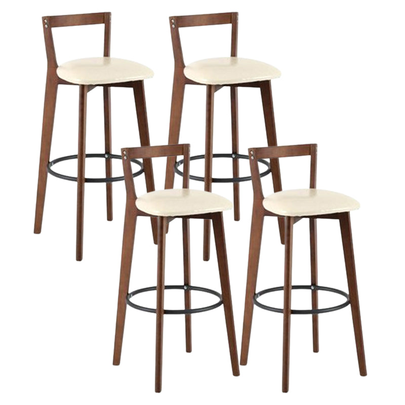Contemporary Brown Wood Stool Faux Leather Furniture Low Back with 4 Legs