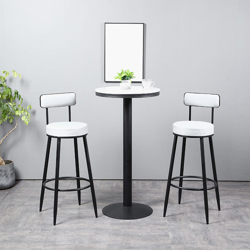 Industrial Metal Barstool Faux Leather Cushion Low Back Counter Stool with Legs for Home