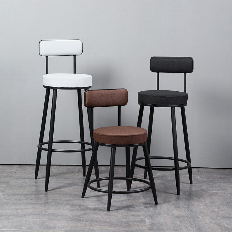 Industrial Metal Barstool Faux Leather Cushion Low Back Counter Stool with Legs for Home