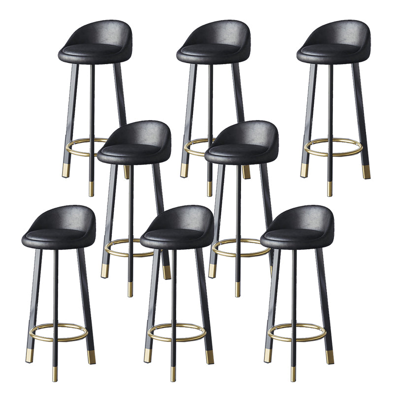 Glam Metal Barstool Faux Leather Footrest Stool in Matte Finsih for Indoor