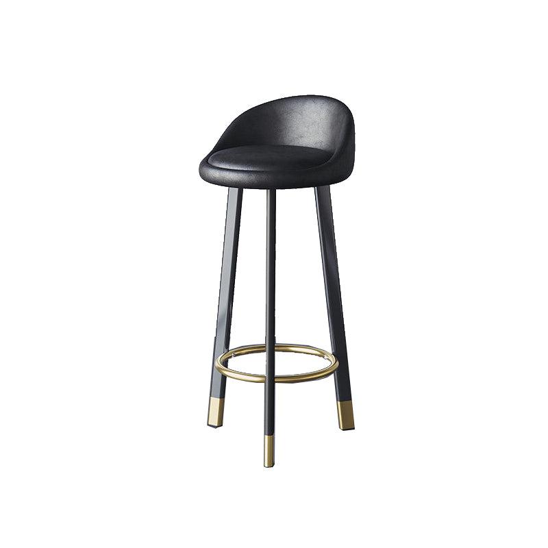 Glam Metal Barstool Faux Leather Footrest Stool in Matte Finsih for Indoor