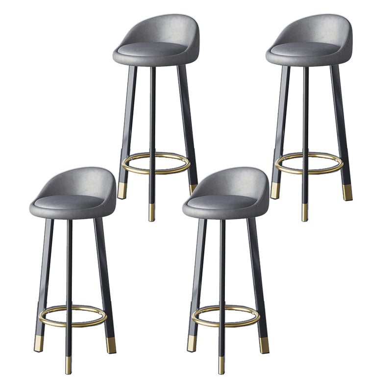 Glam Metal Barstool Faux Leather Footrest Stool in Matte Finsih for Indoor