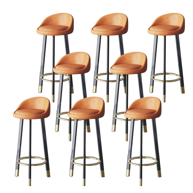 Glam Metal Barstool Faux Leather Footrest Stool in Matte Finsih for Indoor