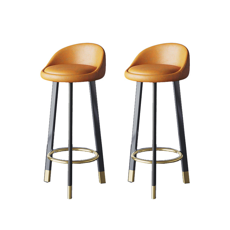 Glam Metal Barstool Faux Leather Footrest Stool in Matte Finsih for Indoor