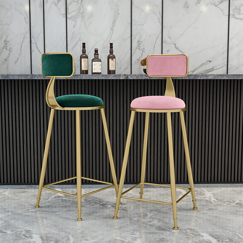 Glam Backrest Counter Stool Iron Bar Stool with Velvet Cushion and Pedal for Kitchen