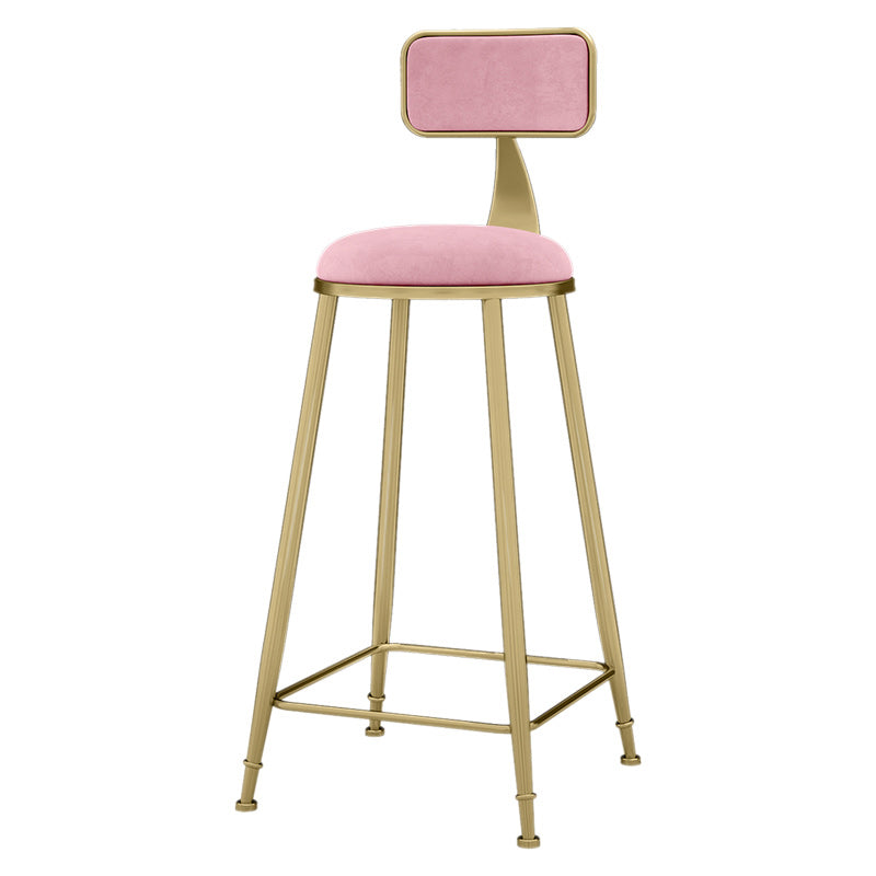 Glam Backrest Counter Stool Iron Bar Stool with Velvet Cushion and Pedal for Kitchen