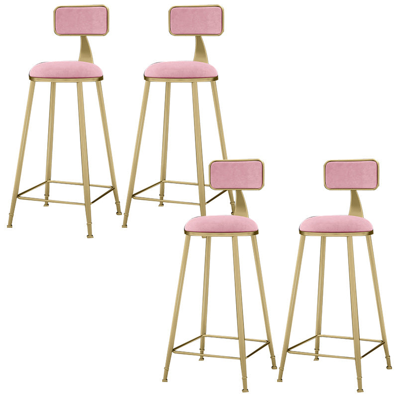 Glam Backrest Counter Stool Iron Bar Stool with Velvet Cushion and Pedal for Kitchen
