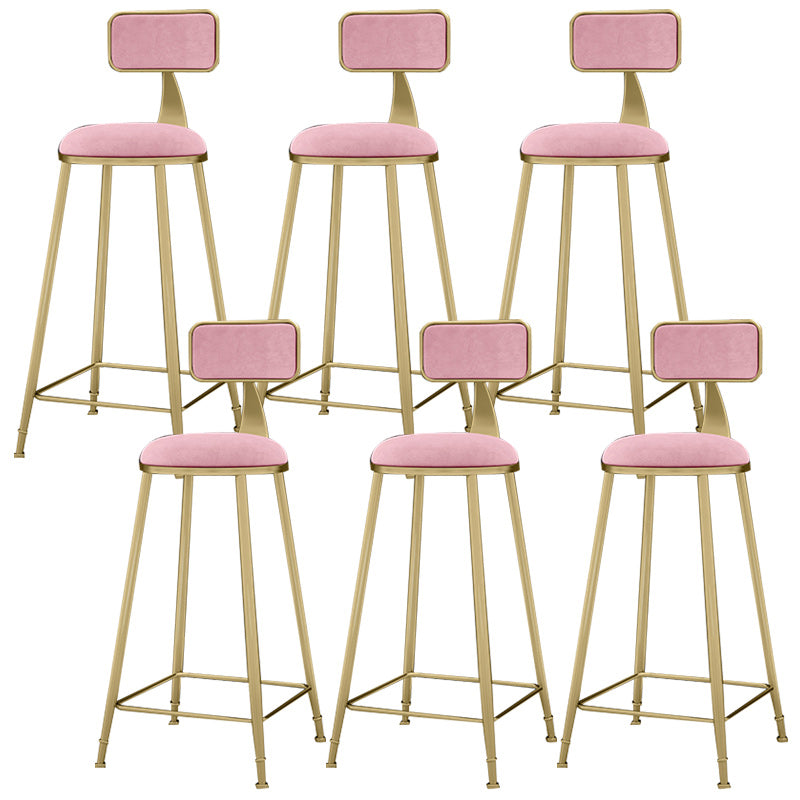 Glam Backrest Counter Stool Iron Bar Stool with Velvet Cushion and Pedal for Kitchen