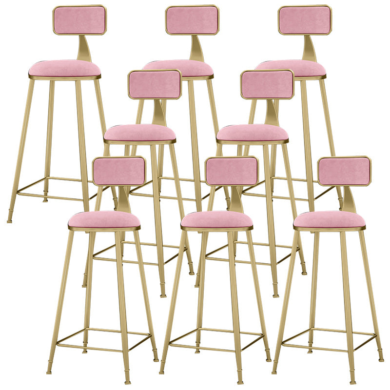 Glam Backrest Counter Stool Iron Bar Stool with Velvet Cushion and Pedal for Kitchen