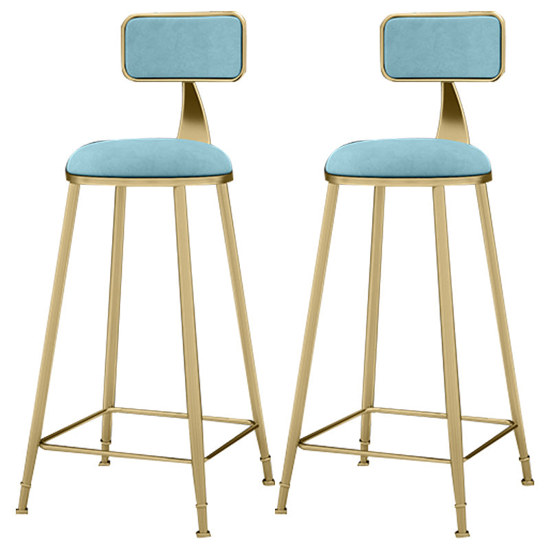 Glam Backrest Counter Stool Iron Bar Stool with Velvet Cushion and Pedal for Kitchen