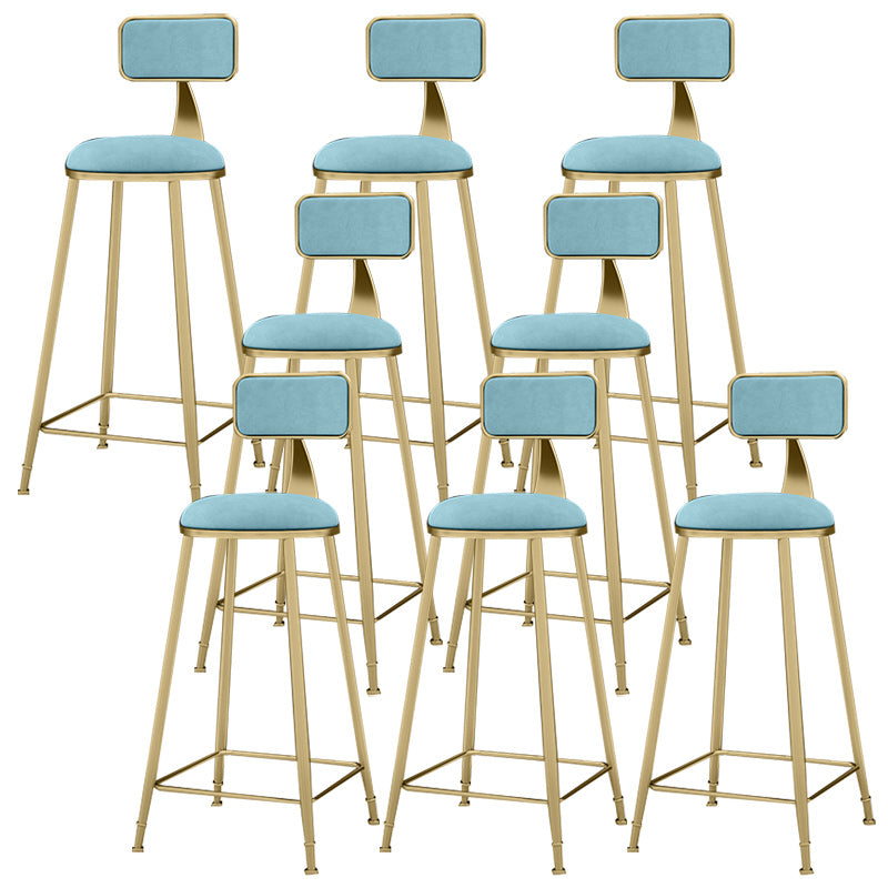 Glam Backrest Counter Stool Iron Bar Stool with Velvet Cushion and Pedal for Kitchen