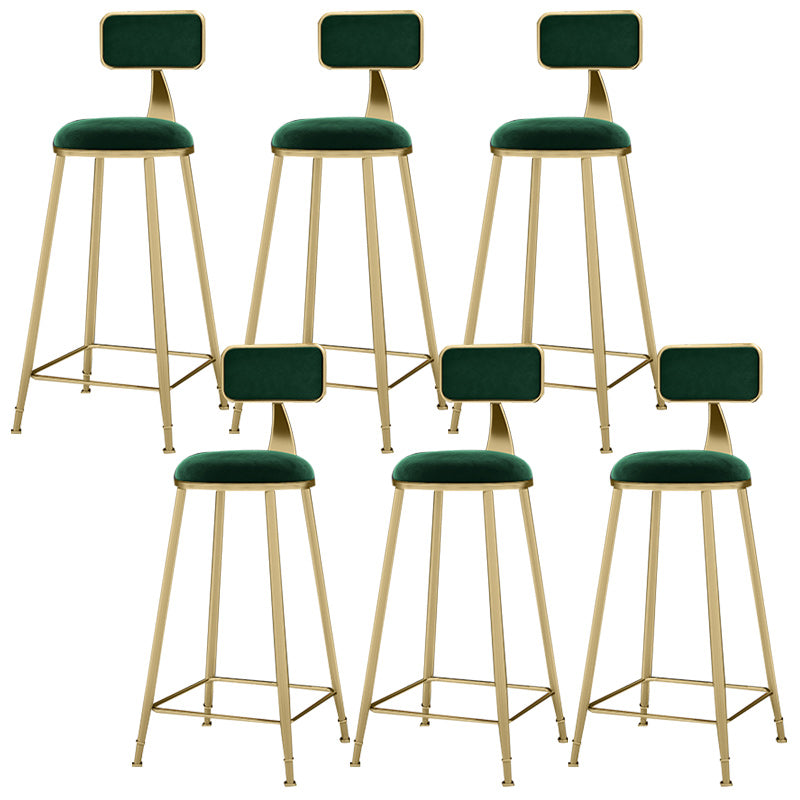 Glam Backrest Counter Stool Iron Bar Stool with Velvet Cushion and Pedal for Kitchen