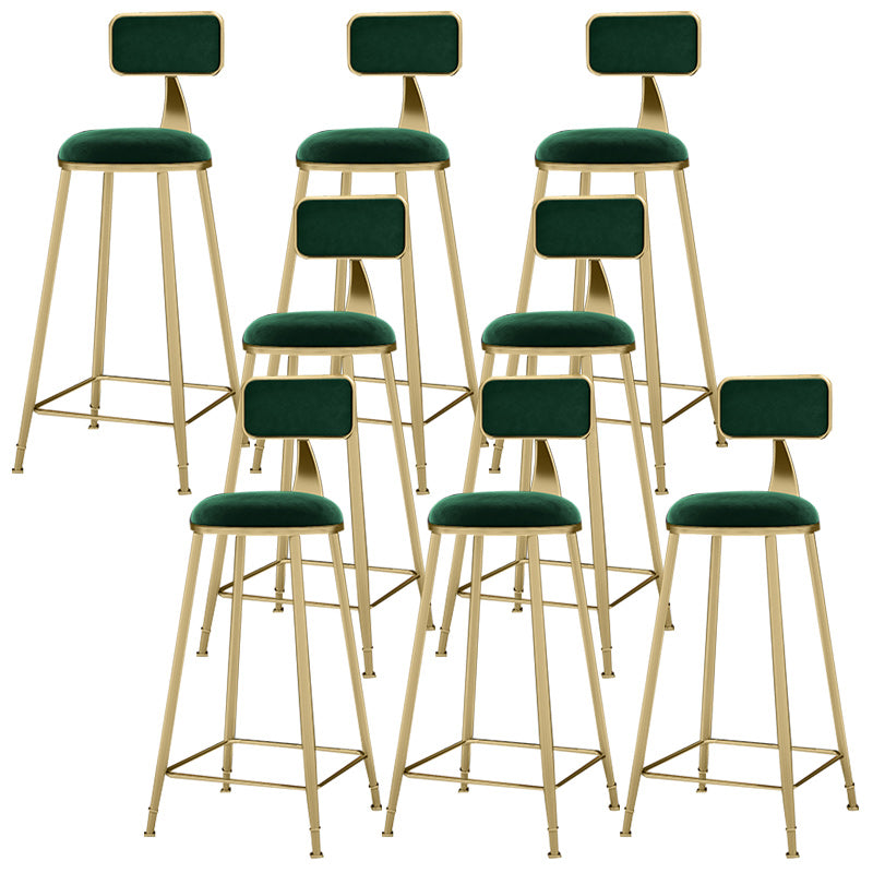 Glam Backrest Counter Stool Iron Bar Stool with Velvet Cushion and Pedal for Kitchen