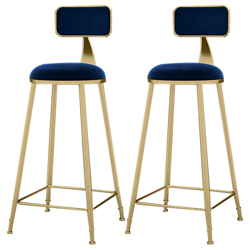 Glam Backrest Counter Stool Iron Bar Stool with Velvet Cushion and Pedal for Kitchen