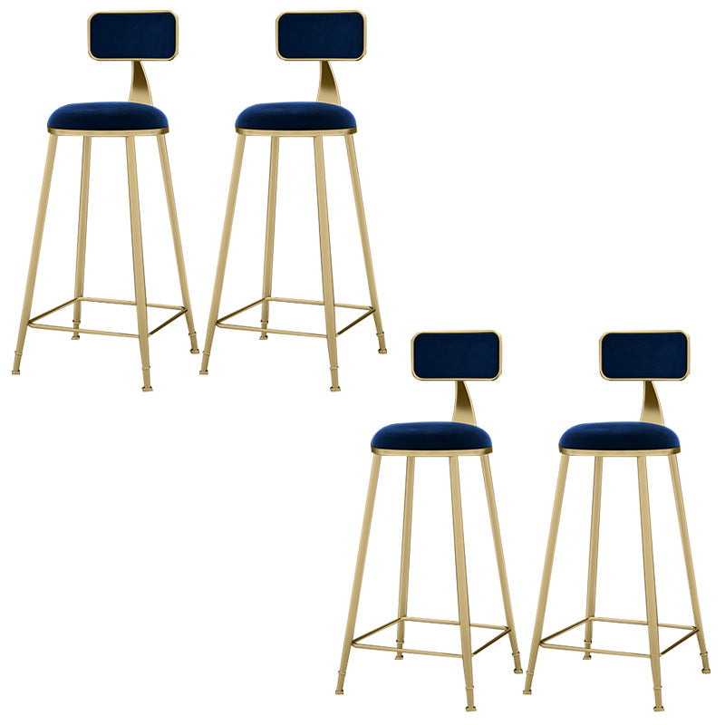 Glam Backrest Counter Stool Iron Bar Stool with Velvet Cushion and Pedal for Kitchen