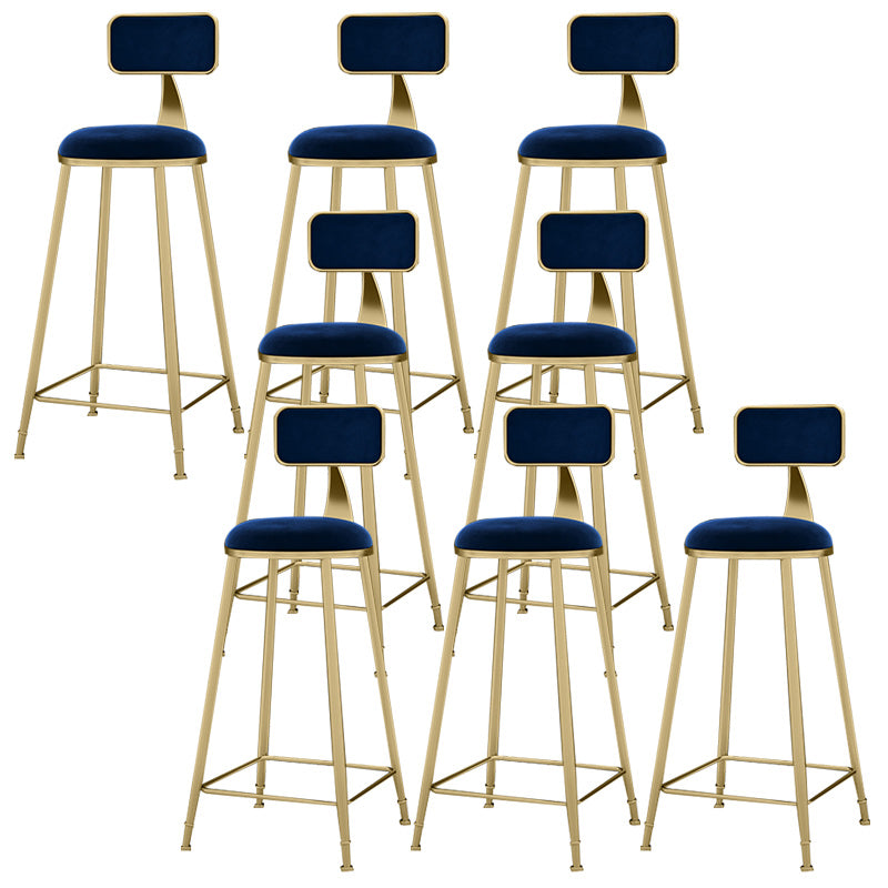 Glam Backrest Counter Stool Iron Bar Stool with Velvet Cushion and Pedal for Kitchen