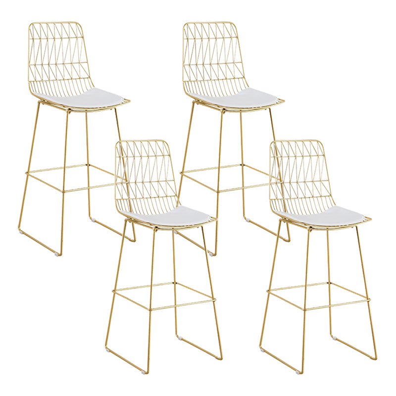 Glam Metal Barstool Fabric Cushion Velvet Stool in Matte Finish for Indoor