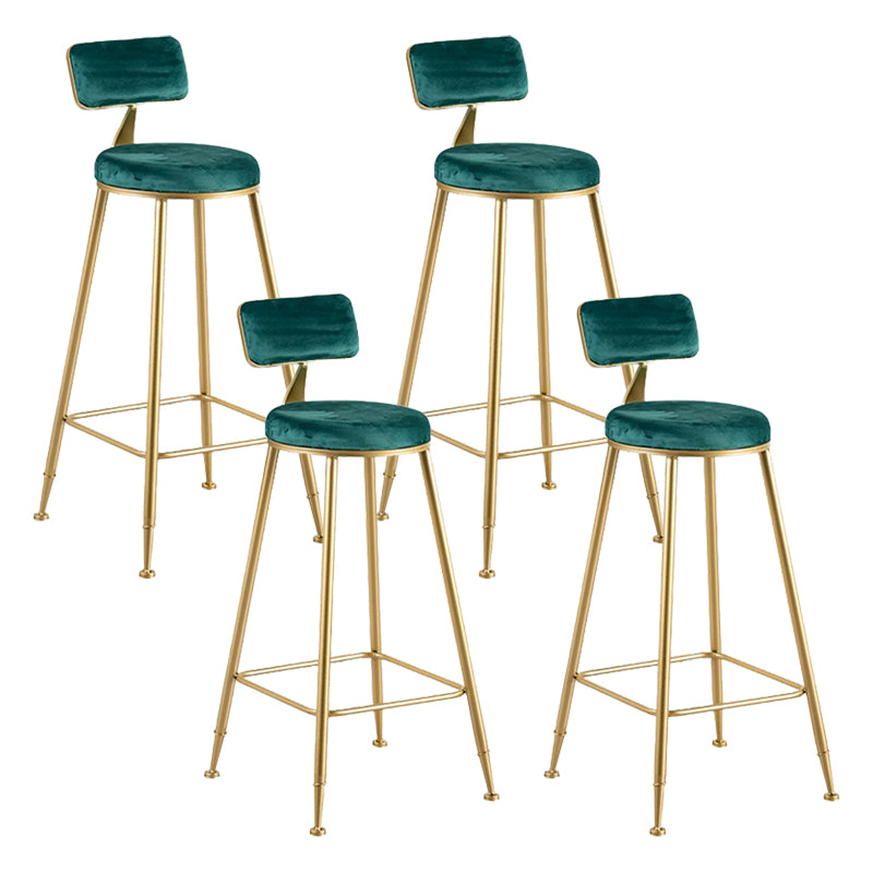Glam Metal Barstool Fabric Cushion Velvet Stool in Matte Finish for Indoor