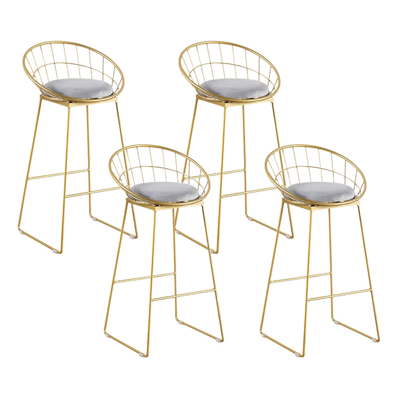 Glam Metal Barstool Fabric Cushion Velvet Stool in Matte Finish for Indoor