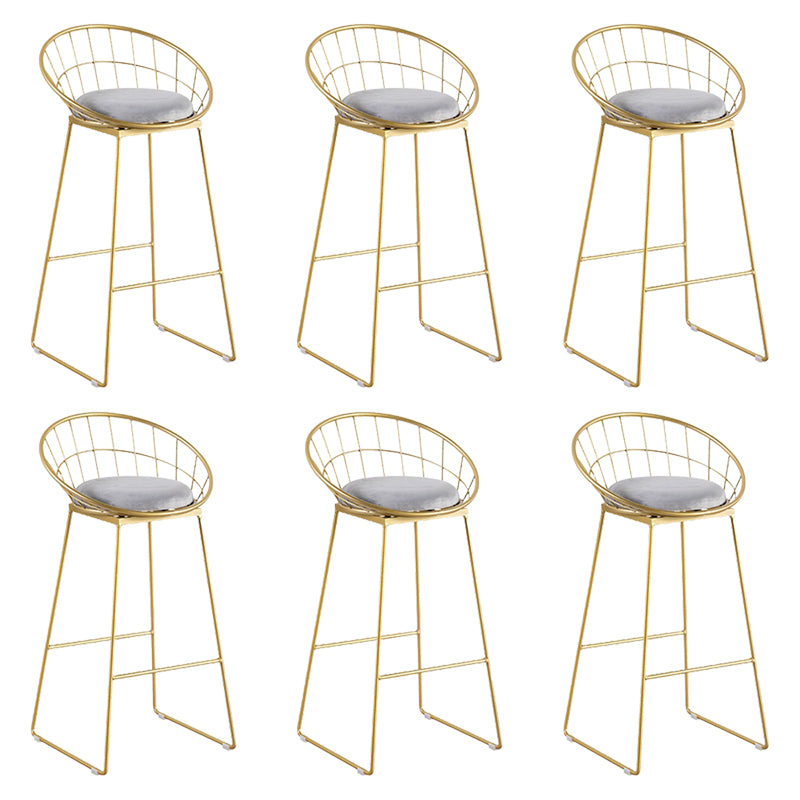 Glam Metal Barstool Fabric Cushion Velvet Stool in Matte Finish for Indoor