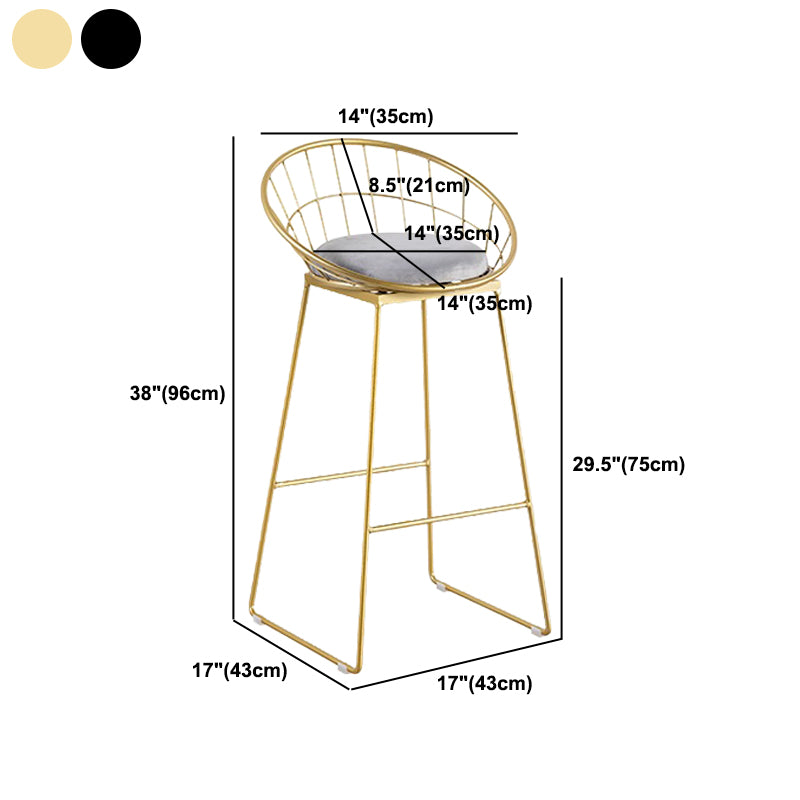Glam Metal Barstool Fabric Cushion Velvet Stool in Matte Finish for Indoor