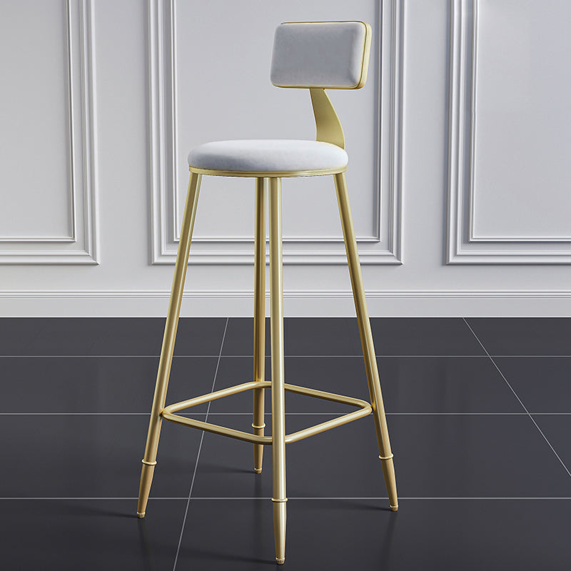 Glam Style Backrest Counter Stool Iron Kitchen Bar Stool with Velvet Cushion and Pedal