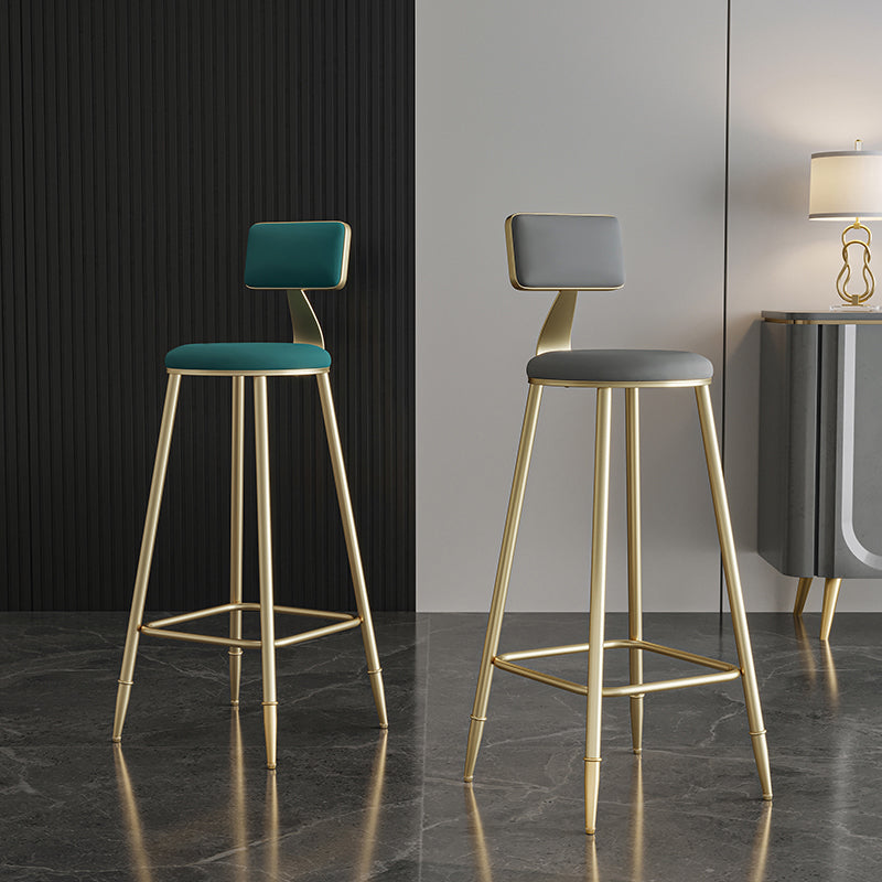 Glam Style Backrest Counter Stool Iron Kitchen Bar Stool with Velvet Cushion and Pedal