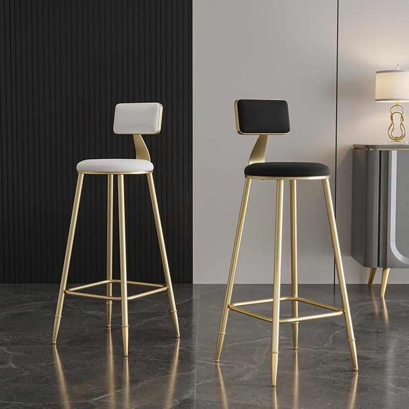 Glam Style Backrest Counter Stool Iron Kitchen Bar Stool with Velvet Cushion and Pedal