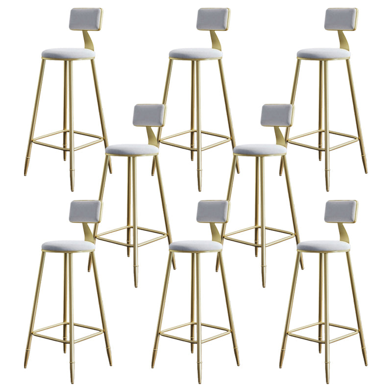 Glam Style Backrest Counter Stool Iron Kitchen Bar Stool with Velvet Cushion and Pedal