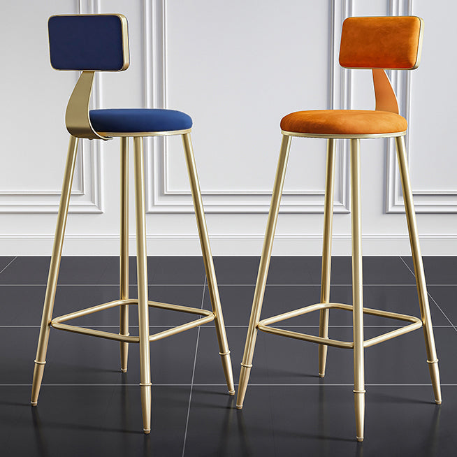 Glam Style Backrest Counter Stool Iron Kitchen Bar Stool with Velvet Cushion and Pedal