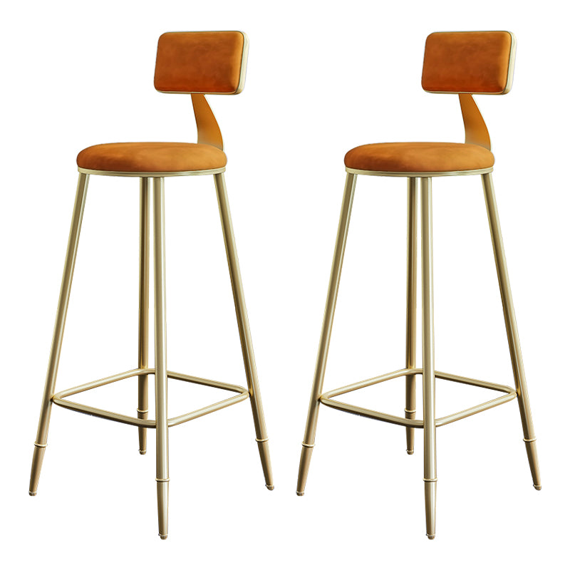 Glam Style Backrest Counter Stool Iron Kitchen Bar Stool with Velvet Cushion and Pedal