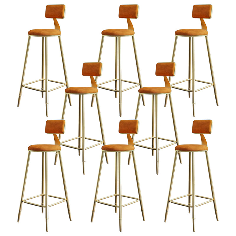 Glam Style Backrest Counter Stool Iron Kitchen Bar Stool with Velvet Cushion and Pedal