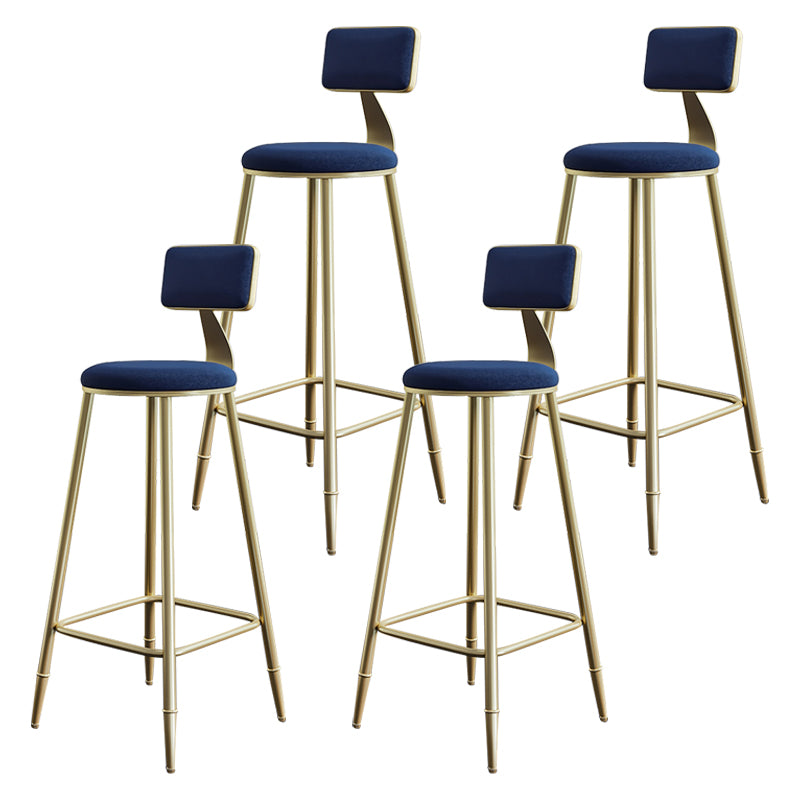 Glam Style Backrest Counter Stool Iron Kitchen Bar Stool with Velvet Cushion and Pedal