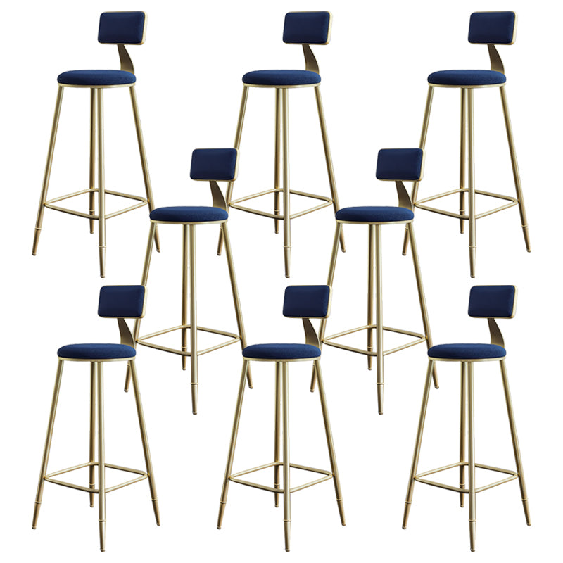 Glam Style Backrest Counter Stool Iron Kitchen Bar Stool with Velvet Cushion and Pedal