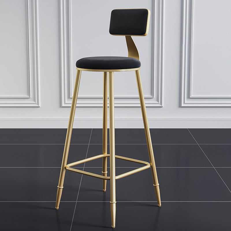 Glam Style Backrest Counter Stool Iron Kitchen Bar Stool with Velvet Cushion and Pedal